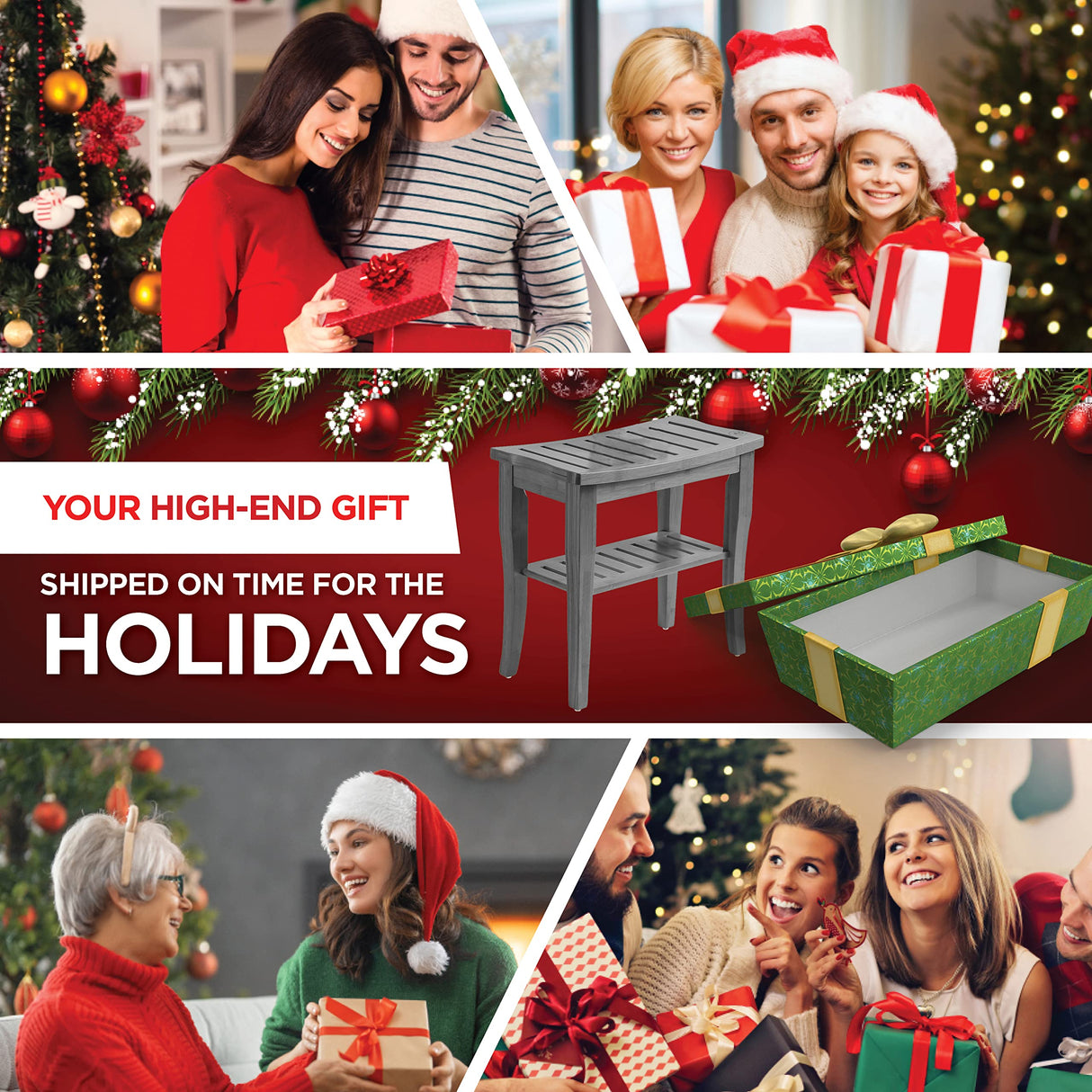 Bamboo Shower Bench - Small Shower Stool with Storage Shelf, Non-Slip Shower Seat, Bathroom Bench, Spa Decor Wooden Shower Bench, Foot Rest Shaving Stool for Shower, Indoor/Outdoor Use, Grey