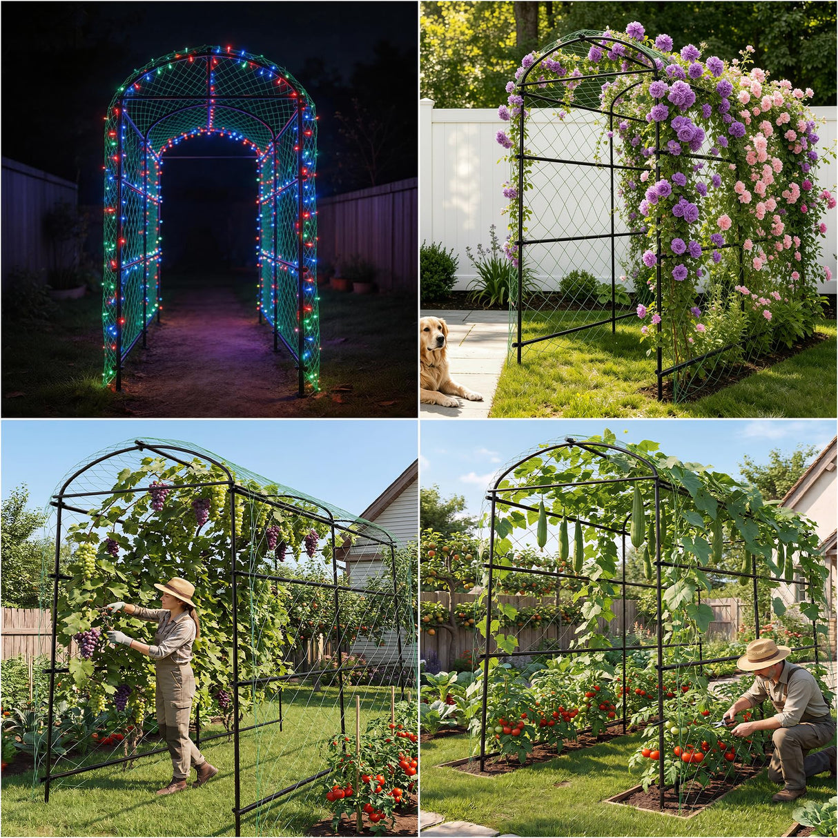 unho 87inch Garden Trellis Arch: for Climbing Plants with Net Metal