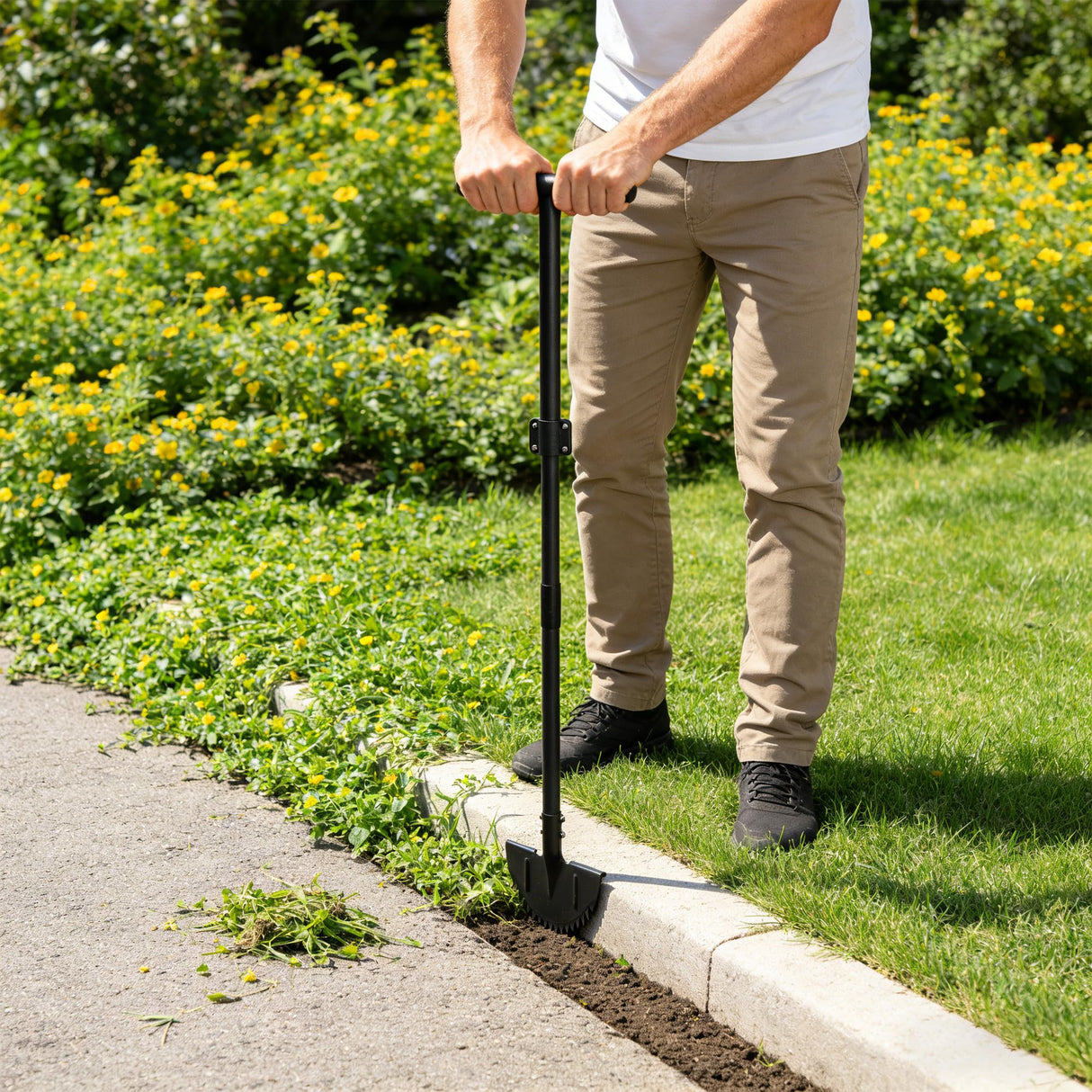 LLARGUEST Edger Lawn Tool, 49 Inch Long Handle Garden Edge with Saw Tooth Blade for Landscaping, Garden,Yard, Camping Heavy Duty Half Moon Edge with T-Grip,Garden Edging Tool