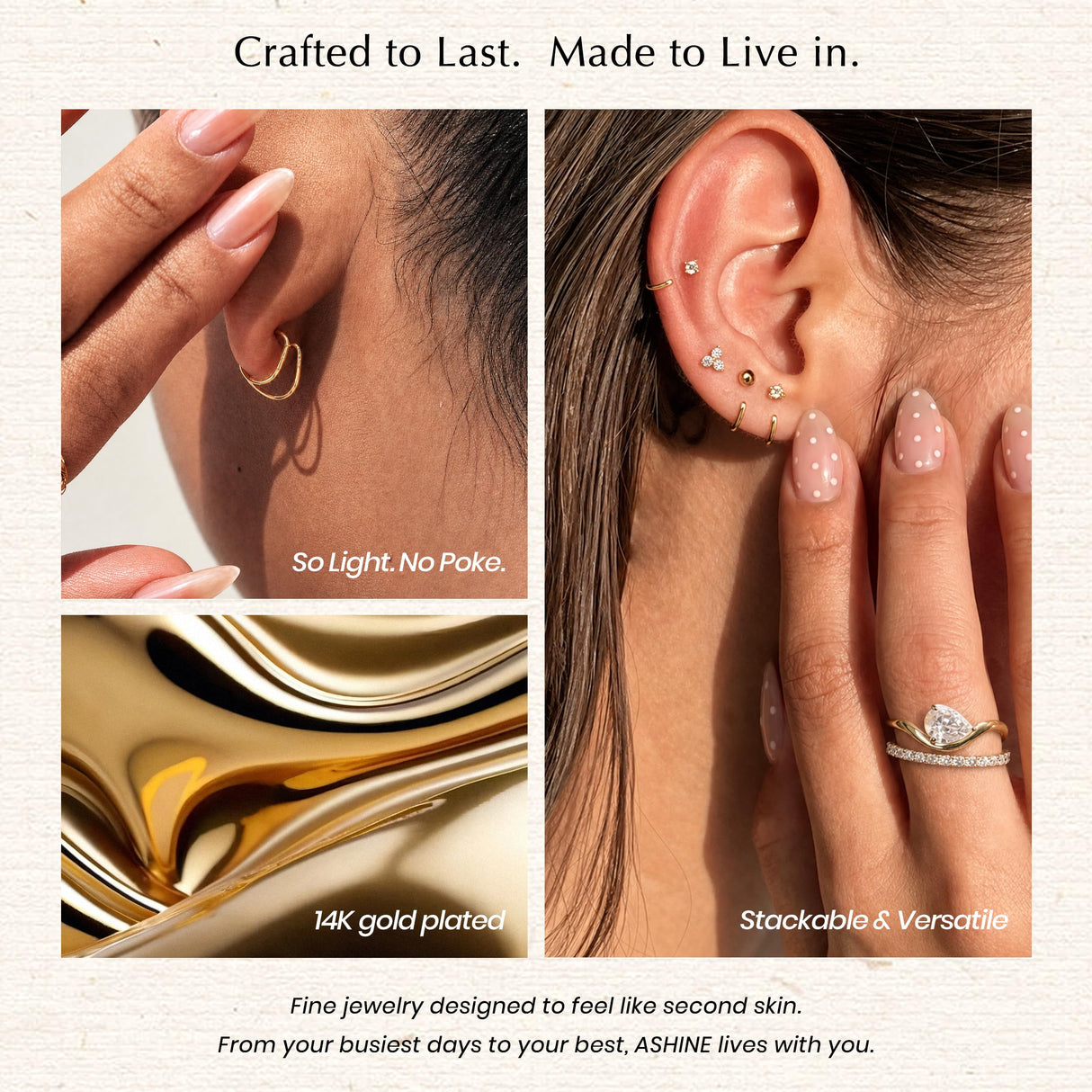 ASHINE Backless Earrings 14K Gold Plated Round CZ Huggie for Women