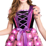 Spooktacular Creations Girls Light Up Witch Costume, Kids Witch Costume with Hat and Broom for Toddler Halloween Dress Up Parties (Toddler (3-4yr))