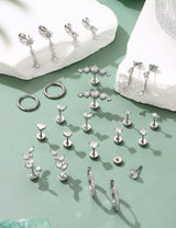 LOLIAS Hypoallergenic Flat Back Earrings Cartilage Earring Stacks - Surgical Steel Earrings for Sensitive Ears - Small Stainless Steel Flatback Stud Hoop Earring Sets for Helix Tragus Conch Daith Multiple Piercing Jewelry Trendy Silver
