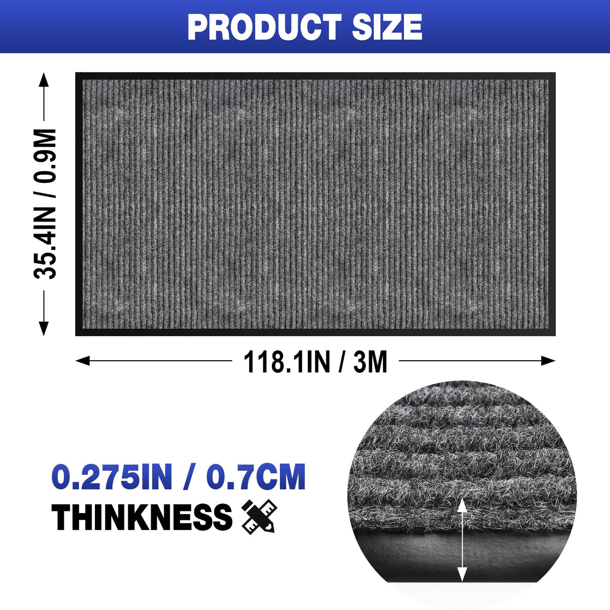 ToLanbbt Commercial Floor Mat 3' x 10' Front Door Mat Extra Large, Industrial Hallway Runner Rug Heavy Duty Outdoor Indoor Utility Mat Low Profile Entryway Carpet Non Slip Backing for Home Office