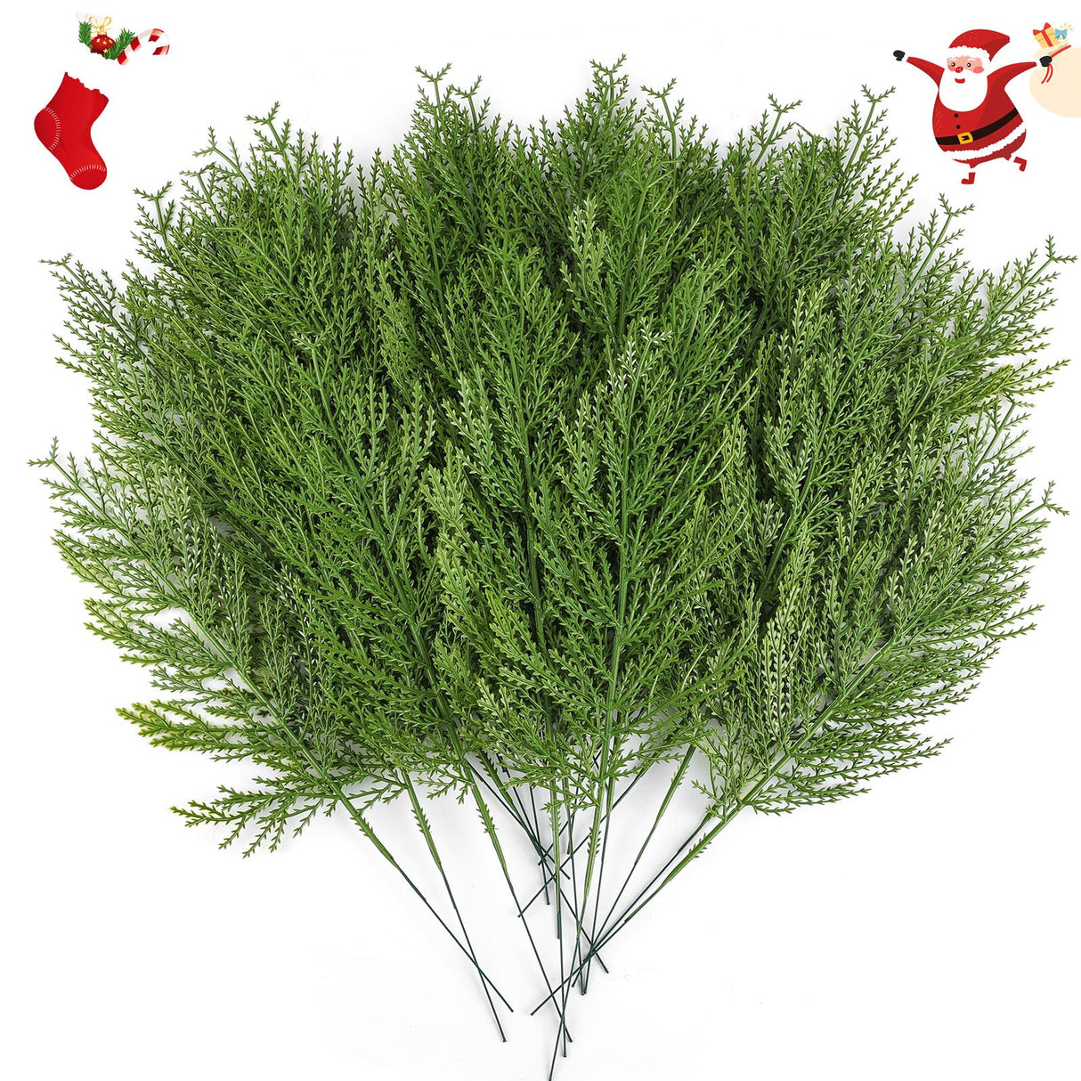 Hananona 120 Pcs Artificial Faux Greenery Sprigs and Twigs - Pine and Cedar Stems for Christmas Holiday DIY, 120 Pieces, Green
