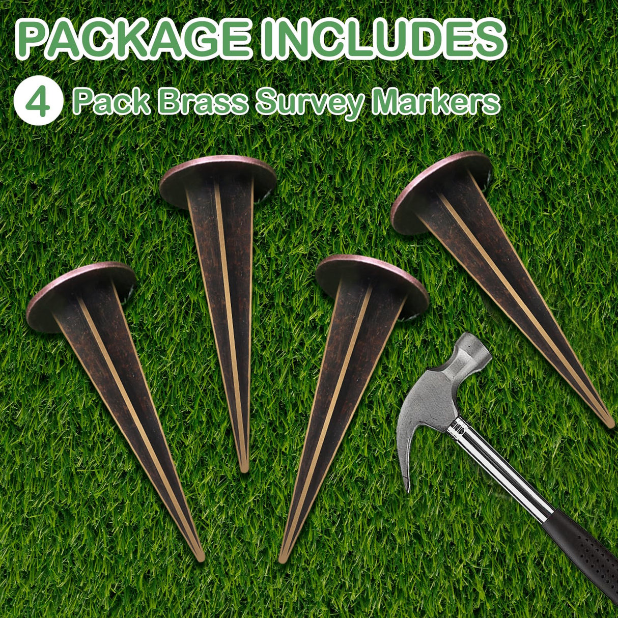 Zealor 4 Pack Permanent Property Line Markers, 7x3 Inch Brass Boundary Markers for Property Land Survey Stakes Heavy Duty Survey Pin for Home Depot Septic Tank Yard Paver Ground Landscape Surveying