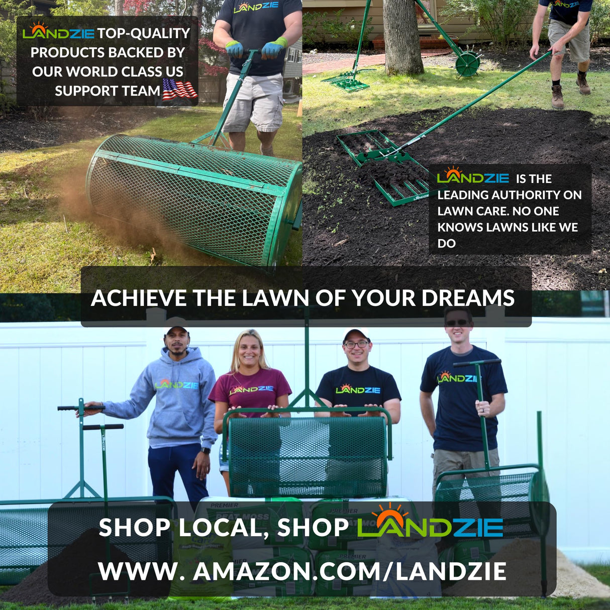 Landzie AeroLeveler - The Lawn Leveling Rake that Never Flips - Patented 48" inch Wide Pneumatic Lawn Level for Yard, Dirt, Soil, Sand, Provides Stability and Control (Pneumatic 48" Leveling rake)