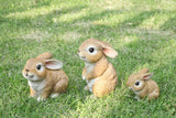 JORAE Bunny Statues Garden Decorations Set of 3 Outdoor Easter Rabbit Figurines for Yard Home Decor Table Animal Sculptures Indoor, Polyresin, Brown