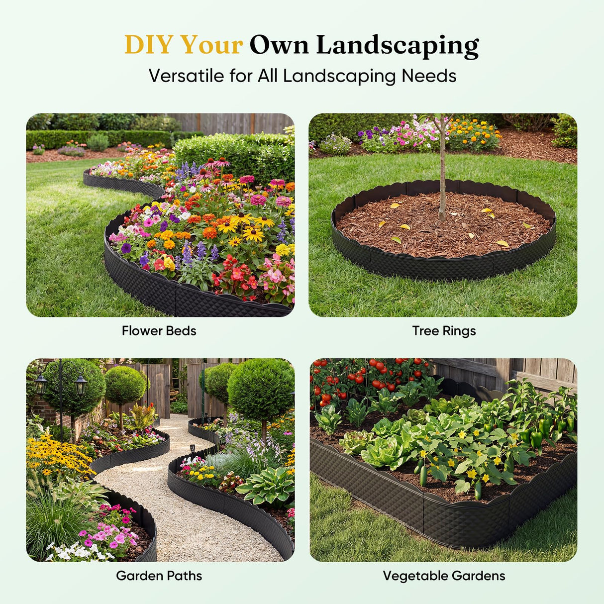 Grenebo 4.72 in x 33.2 Ft Garden Edging Border Kit, Flexible No Dig