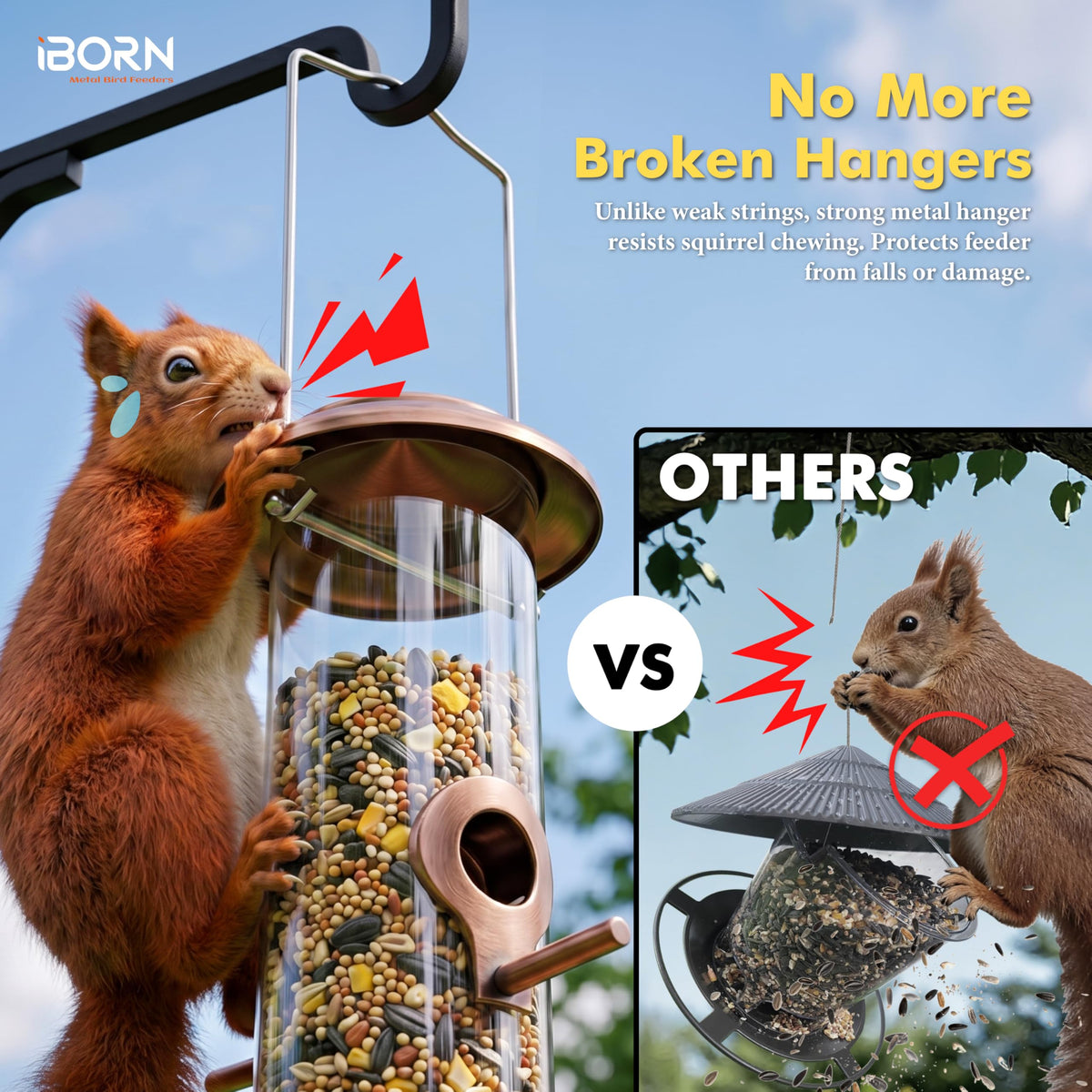 iBorn Bird Feeders for Outdoors 14" 6 Ports Chew-Resistant, Copper, 1PK