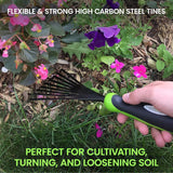 Garden Guru Hand Rake Soil Tiller Tool with Ergonomic Handle – Strong Carbon Steel - Rust Resistant – Great for Gardening, Cultivating, Loosening Soil & Spreading Mulch, Raking Flower Beds