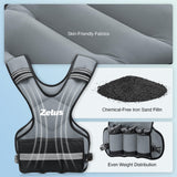 ZELUS Weighted Vest for Men and Women, Adjustable Body Weight Vest Exercise Set for Workouts, 4-10lb/11-20lb/20-32lb with 6 Ironsand Weights for Cardio Strength Training Walking Jogging, 20-32lb, Gray