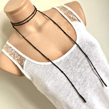 Wrapped Necklace, Black Seed Bead Jewelry, Long Layered Necklace, Tie chokier, Boho Wrapped Choker, Lariat Necklace, Christmas Gift Women