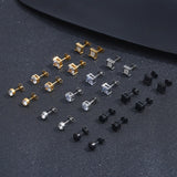 NEWITIN 24 Pairs Stainless Steel Earrings for Men Hypoallergenic Inlaid Cubic Zirconia Studs Hoop Earring Cross Dangle Earrings Unisex Punk Stud Earring for Women Men
