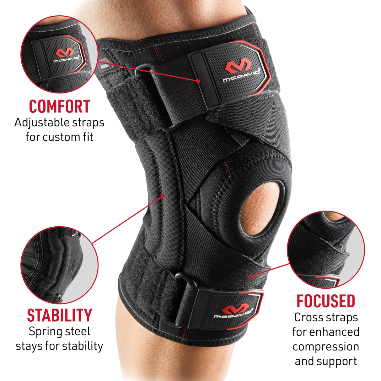 McDavid Knee Brace Support with Side Stays, Compression Knee Sleeve & Cross Straps for Patellar Tendon Support, Tendonitis, Arthritis Pain Relief, Recovery, Knee Brace for Men and Women
