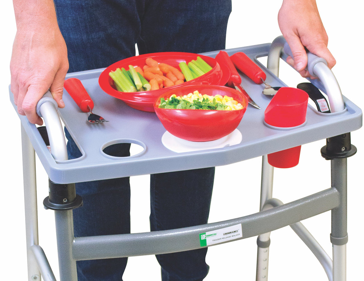 Essential Medical Supply Molded Walker Tray with Cup Holder - Perfect for Mobility and Transport, Fits Most Walkers and Provides Convenient Tray for Almost Any Folding Walker
