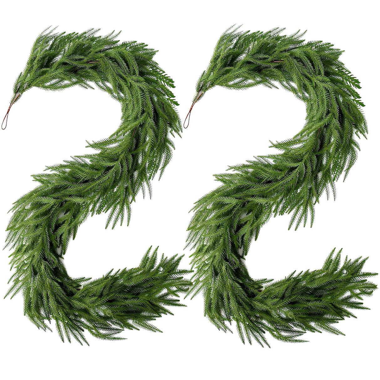 2Pcs Christmas Norfolk Pine Garlands, 6Ft Real Touch Artificial Faux Winter Dense Greenery Garland for Table Mantle Fireplace Wall Fence Stair Window Xmas Wreath Indoor Outdoor Holiday Decoration