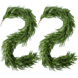 2Pcs Christmas Norfolk Pine Garlands, 6Ft Real Touch Artificial Faux Winter Dense Greenery Garland for Table Mantle Fireplace Wall Fence Stair Window Xmas Wreath Indoor Outdoor Holiday Decoration