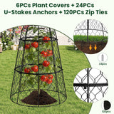 6 Pack Garden Cloche Plant Protectors from Animals, Adjustable 3-Tier Chicken Wire Plant Cages for Outdoor Plants, Stackable Metal Garden Cloches Keep Rabbits, Squirrels & Birds Away, 17.3" x 11.4"