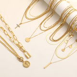 FAXHION 68 Pcs Gold Jewelry Set for Women with 7 Necklace, 17 Bracelet, 5 Hoop Earrings, 15 Stud Earrings, 24 Knuckle Rings for Women Jewelry Set for Women Gift