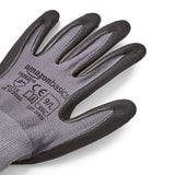 Amazon Basics Micro-Foam Nitrile Coated Safety Work Gloves, Nylon Liner Fiber, Touch Screen Compatible, Grey, Size 9, Large, 6-Pack