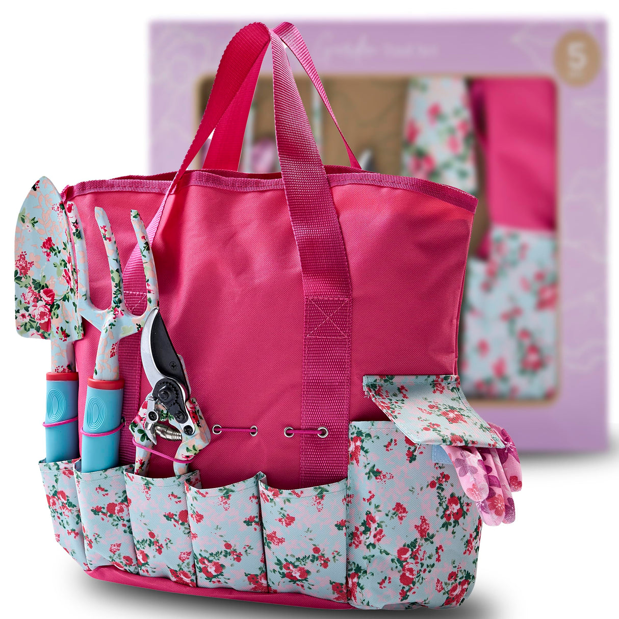 Nature Anywhere Gardening Tools for Women – Garden Tool Set, 5 Piece Gardening Kit with Garden Bag, Gloves, Shears & Trowel, Gardening Gifts for Women, Garden Tool Kit with Garden Tote Organizer