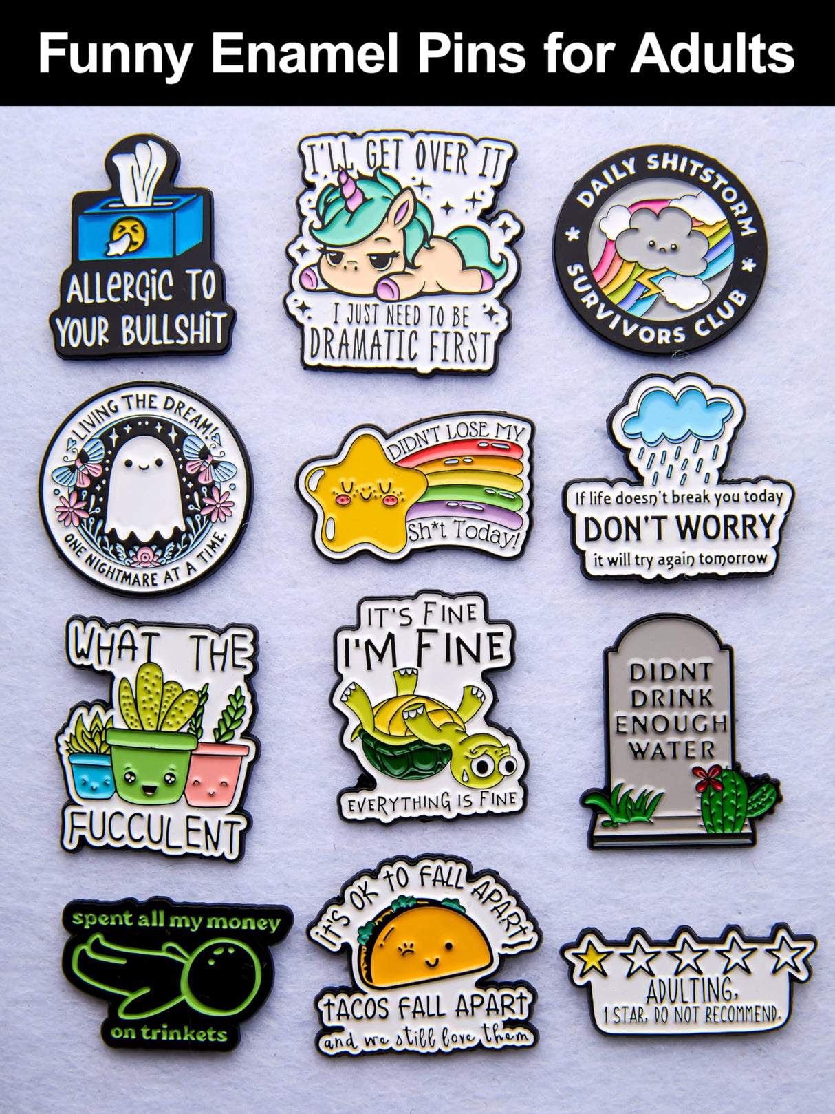 Funny Enamel Pins for Adults – Metal Humorous Sarcastic Pins for Backpacks, Jackets & Hats – Gift for Coworkers & Friends (Funny)