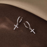 SLUYNZ 925 Sterling Silver Cross Hoop Earrings for Women Teen Girls Small CZ Hoop Earrings Huggie Drop (A-Silver)