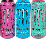 Monster Energy Ultra Variety Pack, Blue Hawaiian, Vice Guava, Fantasy Ruby Red, Sugar Free Energy Drink, 16 Ounce Can (Pack of 15)