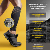 Calf Compression Sleeves for Men & Women - Leg Sleeve and Shin Splints Support - Ideal for Leg Cramp Relief, Varicose Veins, Running - 20-30mmHg Copper Infused Nylon by CopperJoint - Medium