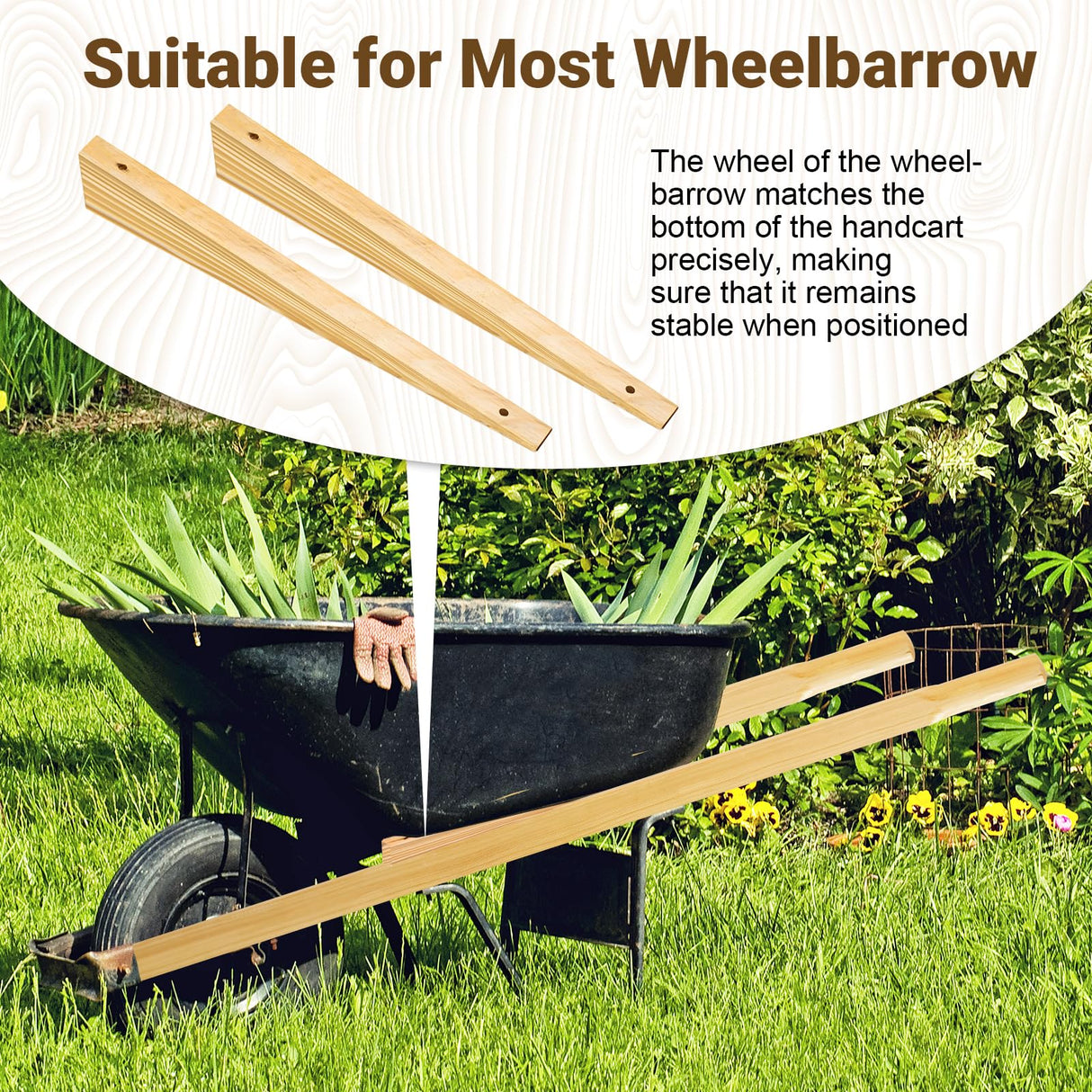 Wheelbarrow Handles Replacement Kit,59'' Wooden Wheel Barrow Parts