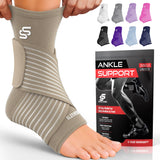 Sleeve Stars Ankle Brace for Women & Men, Ankle Wrap for Sprain, Compression Sleeve for Plantar Fasciitis Relief, Easy Customizable Support: w/ Removable Strap (Pair/M:10"-12"/Beige)