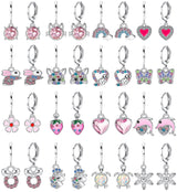BESTEEL 16 Pairs Hypoallergenic Earrings for Girls Women Sensitive Ears Cute Surgical Steel Dangle Huggie Hoop Earings Set with Charm CZ Heart Animal Christmas Gifts Silver