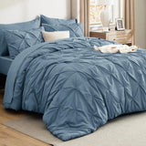 Bedsure Queen Comforter Set Mineral Blue - Bed in a Bag Queen 7 Pieces, Pintuck Bedding Sets Gift for Christmas, Pinch Pleat Bed Set with Queen Size Comforter, Sheets, Pillowcases & Shams