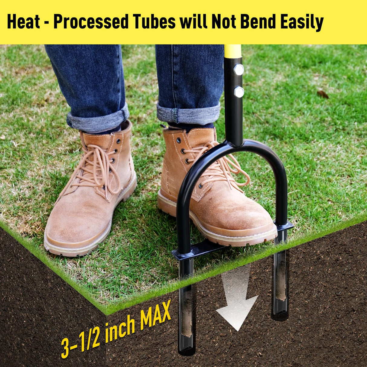 Jardineer Manual Core Aerator Lawn Tool with 2 Hollow Tines, 38" Sharp Grass Aerator for Compacted Soil & Yard Care, Heavy Duty Garden Aerating Tool with Anti-Slip Foot Bar & T-Handle for Lawn Health