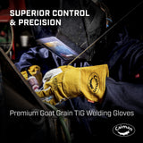 Caiman Premium Goat Grain TIG/Multi-Task Welding Gloves, Split Cowhide Back, 4-Inch Extended Cuff, White/Gold, Large (1540-5)