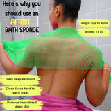 AFRIKI African Net Sponge, African Exfoliating Sponge, Black Owned, Exfoliating Washcloth, Body Exfoliator for Bath and Shower, Back Scrubber, Dead Skin Remover (Green, Purple, 1 Count (Pack of 2))