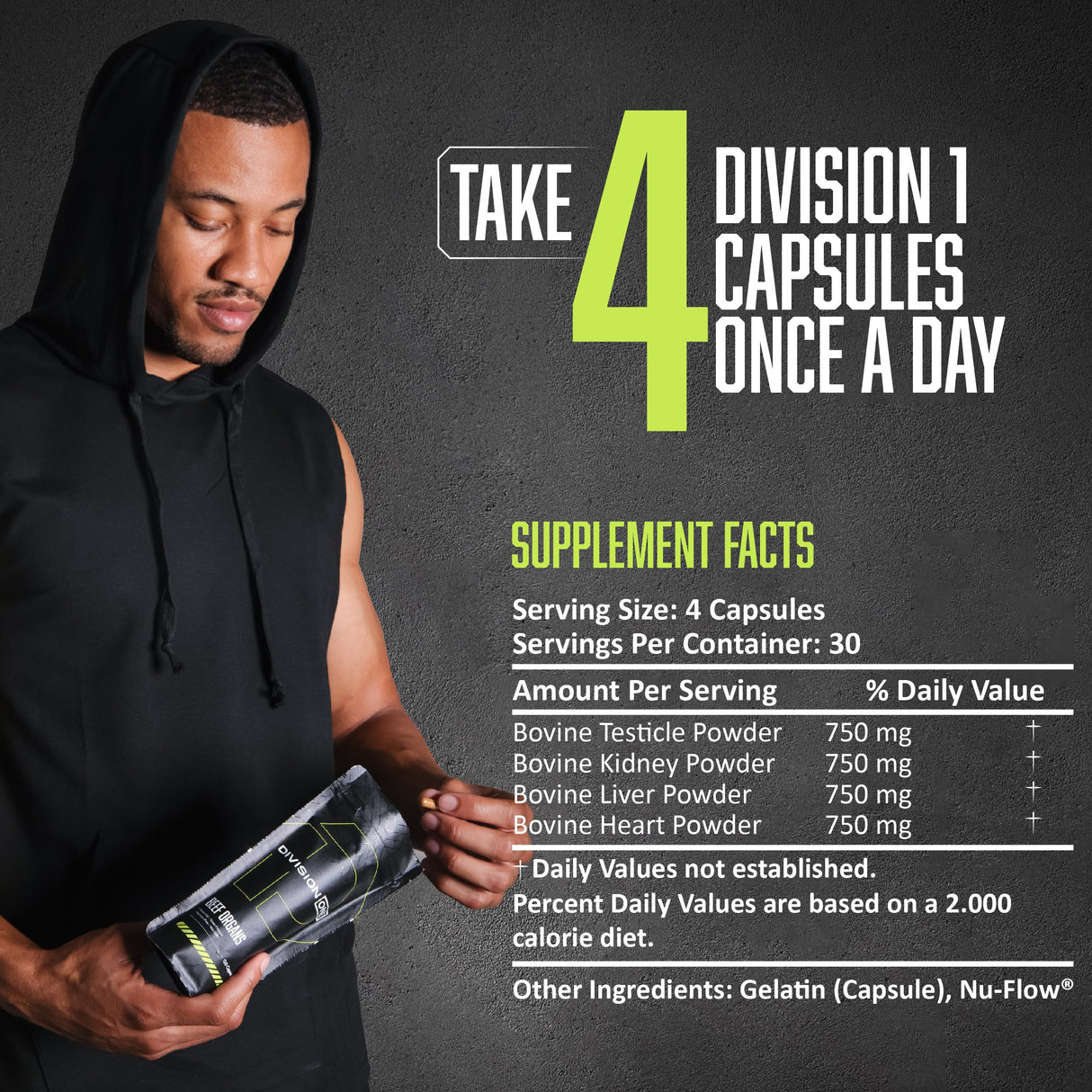 Division One Beef Organ Supplement - Primal Blend with Liver, Heart, Kidney, Beef Liver Supplement Grass Fed, Organ Meat Supplements for Humans, Non-GMO, 120 Caps.