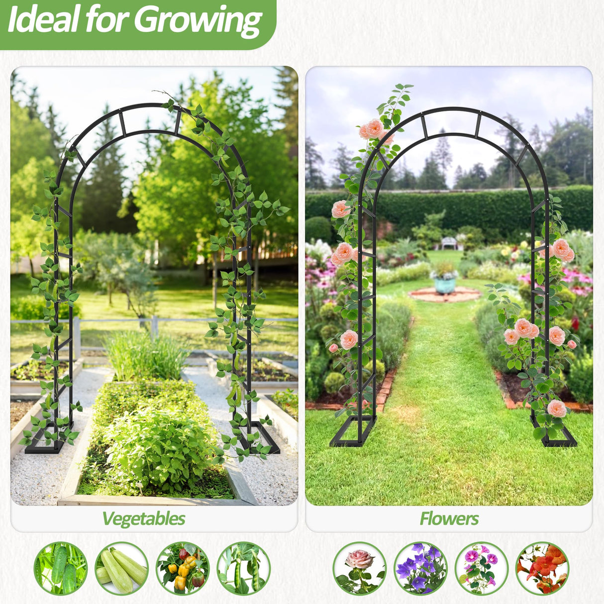 Trellume Garden Arch Trellis for Climbing Plants Outdoor, Wedding Arch with Base-94.5"(H)*55"(W), Balloon Arch Stand for Ceremony Valentines Day Birthday Baby Shower Garden Floral