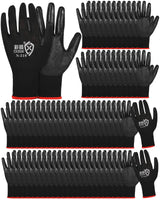 Potchen 72 Pairs Gardening Work Gloves Bulk for Men Women, Rubber Coated Garden Multipack Safety Construction Glove (Black)