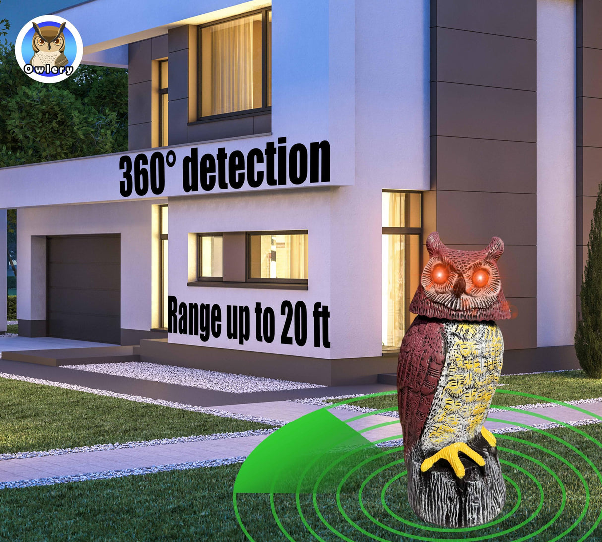 Solar Owl Guard with Motion Detector, Flashing Eyes, Spinning Head, Realistic Hooting and Silent Mode, Garden Owl, Outdoor Statue, Decoration for Home, Garden, Patio and Fence