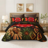 Tyrot 3 Piece Black Red Boho Floral Full/Queen Quilt Sets Farmhouse Christmas Reversible Lightweight Bedspread Coverlet with 2 Shams Mid Century Microfiber Bedding Quilts Set for All Season, 90''x96''