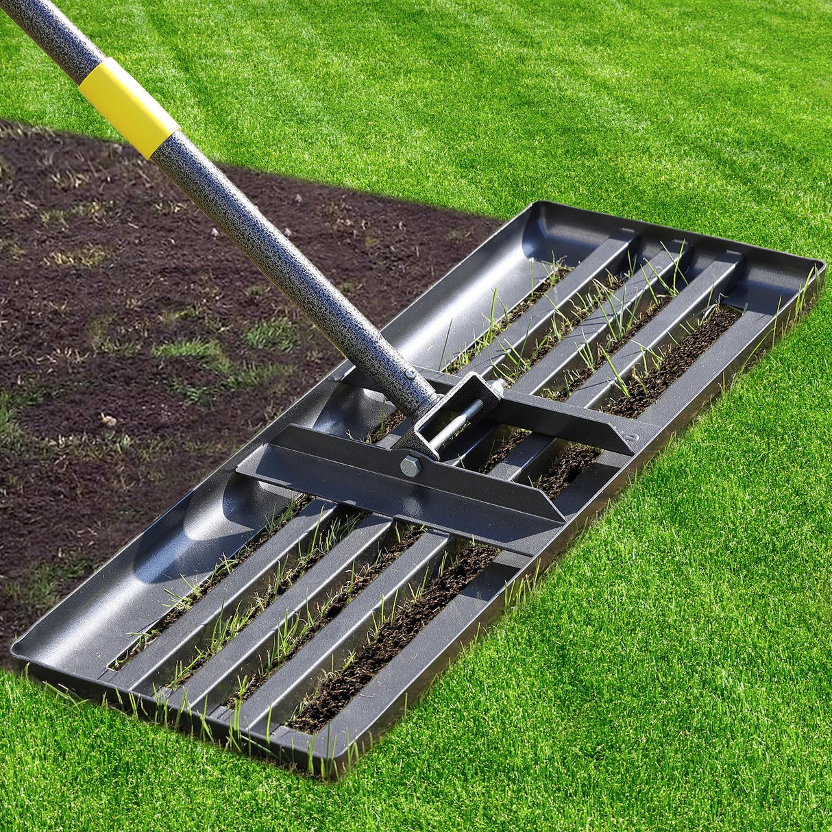 Lawn Leveling Rake - Heavy Duty 30"x10" Stainless Steel Leveler Plate,Reinforced Welds,28-60" Adjustable, Anti Flipping Smooth Edge,for Soil, Dirt,Ground,Yard Top Dressing,Landscaping