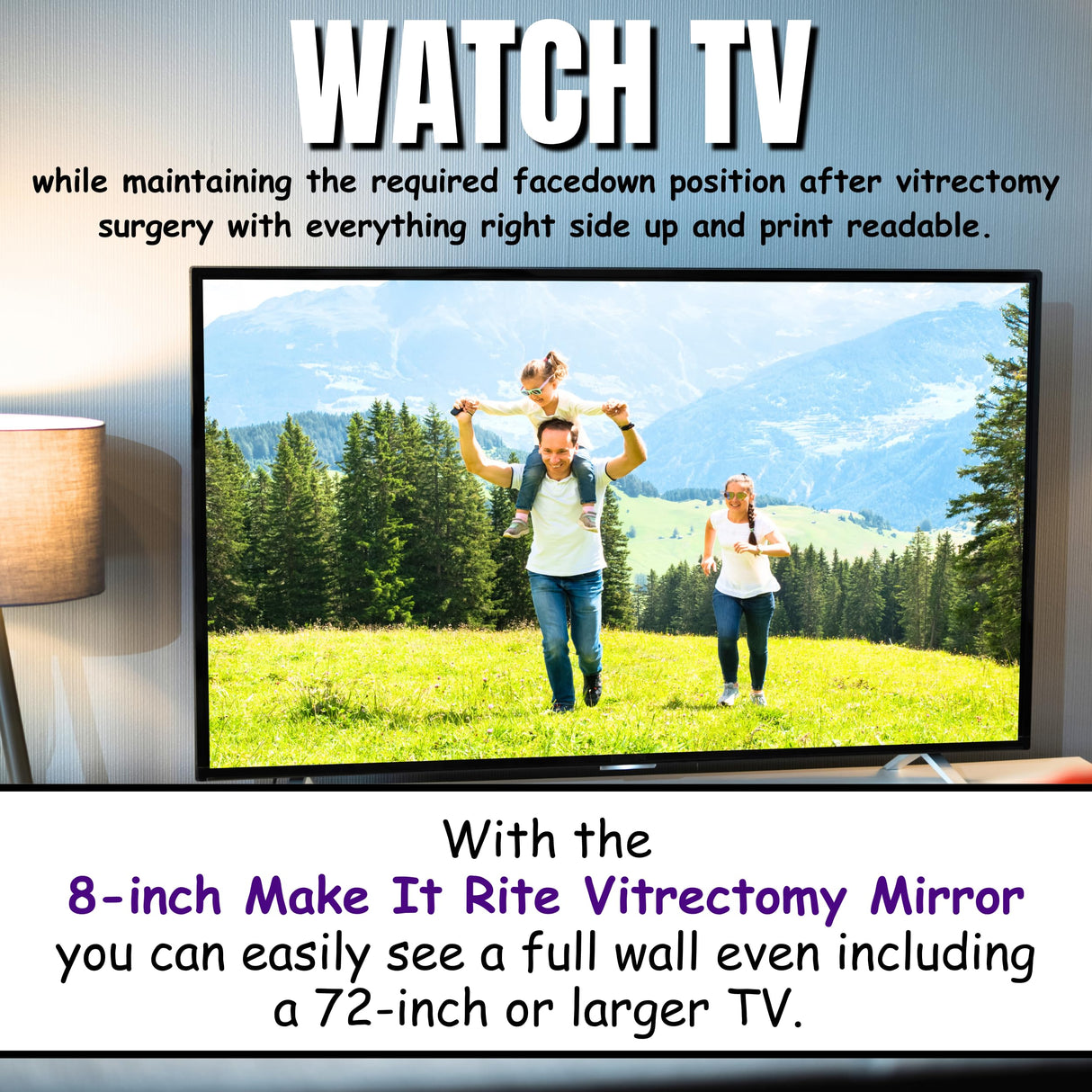 8" Wide 2-Way Make It Rite Mirror for Face Down Vitrectomy Eyesight and Proning Lung Recovery | Easy to Watch TV During Face Down Recovery