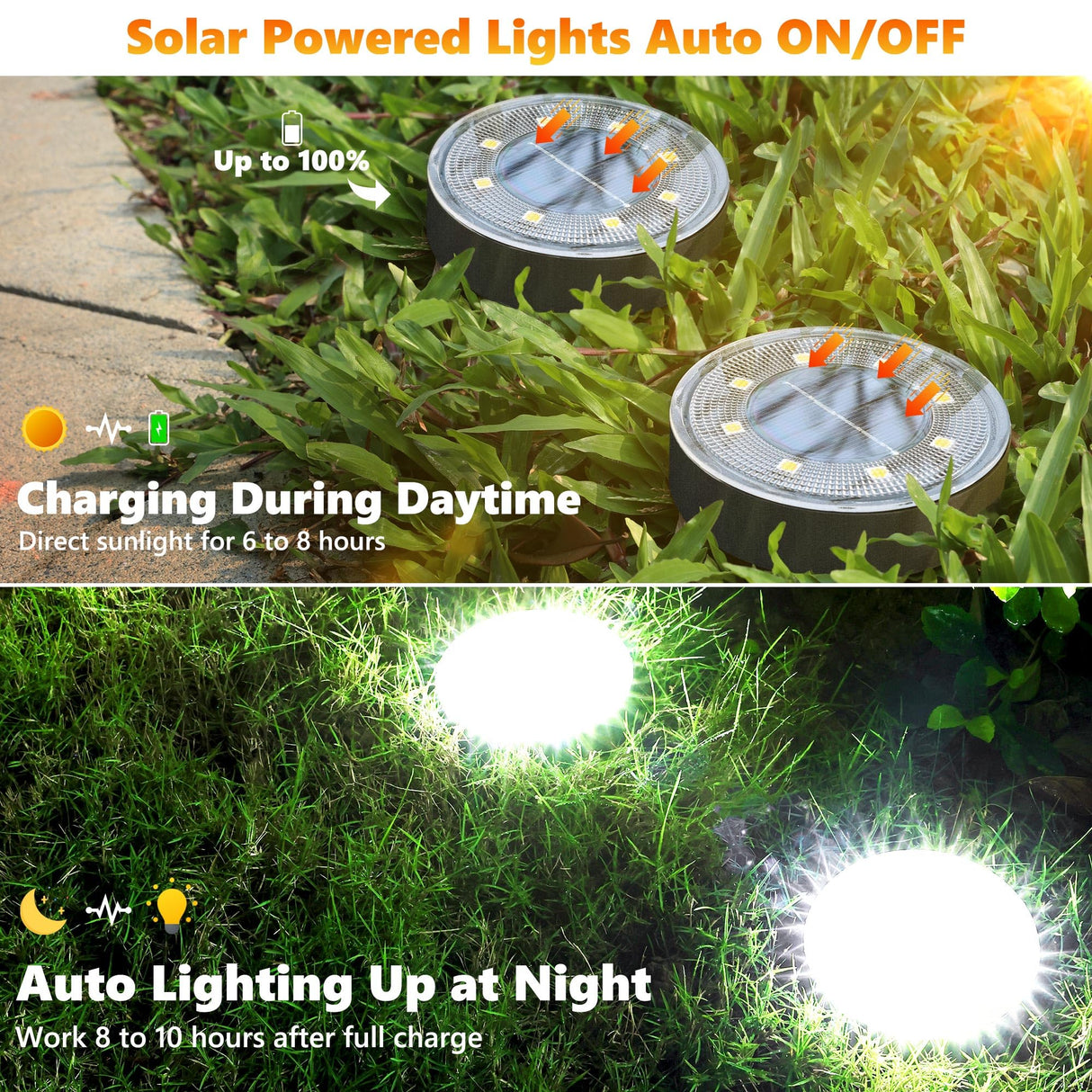 Joomer 16 Pack Solar Ground Lights, 2-in-1 Solar Lights Outdoor Waterproof Solar Powered Disc Light Landscape Garden Lighting Light for Patio Pathway Lawn Yard Driveway Walkway Deck Step(White)