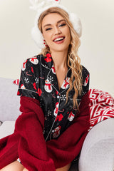 Ekouaer Womens Silk Satin Pajamas Set Short Sleeve Sleepwear Button Down Loungewear 2 Piece Pjs Shorts Set Christmas Snowman Small
