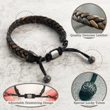 Hius Leather Bracelet for Men, Brown Adjustable Braided Leather Bracelet Wristband, Men's Leather Jewelry