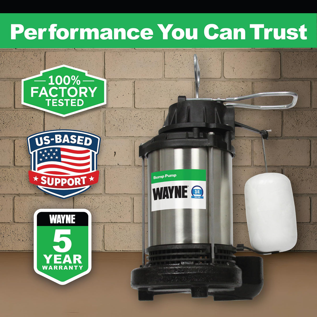 WAYNE CDU980E 3/4 HP Submersible Sump Pump – Cast Iron & Stainless Steel, Vertical Float Switch, 5,490 GPH, 5-Year Warranty