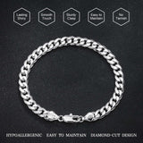 HIMSTORY Silver Bracelet for Men, 7mm 925 Sterling Silver Cuban Link Bracelet Diamond Cut Silver Bracelets Jewelry Gifts for Boyfriend Husband(8.5 Inches)
