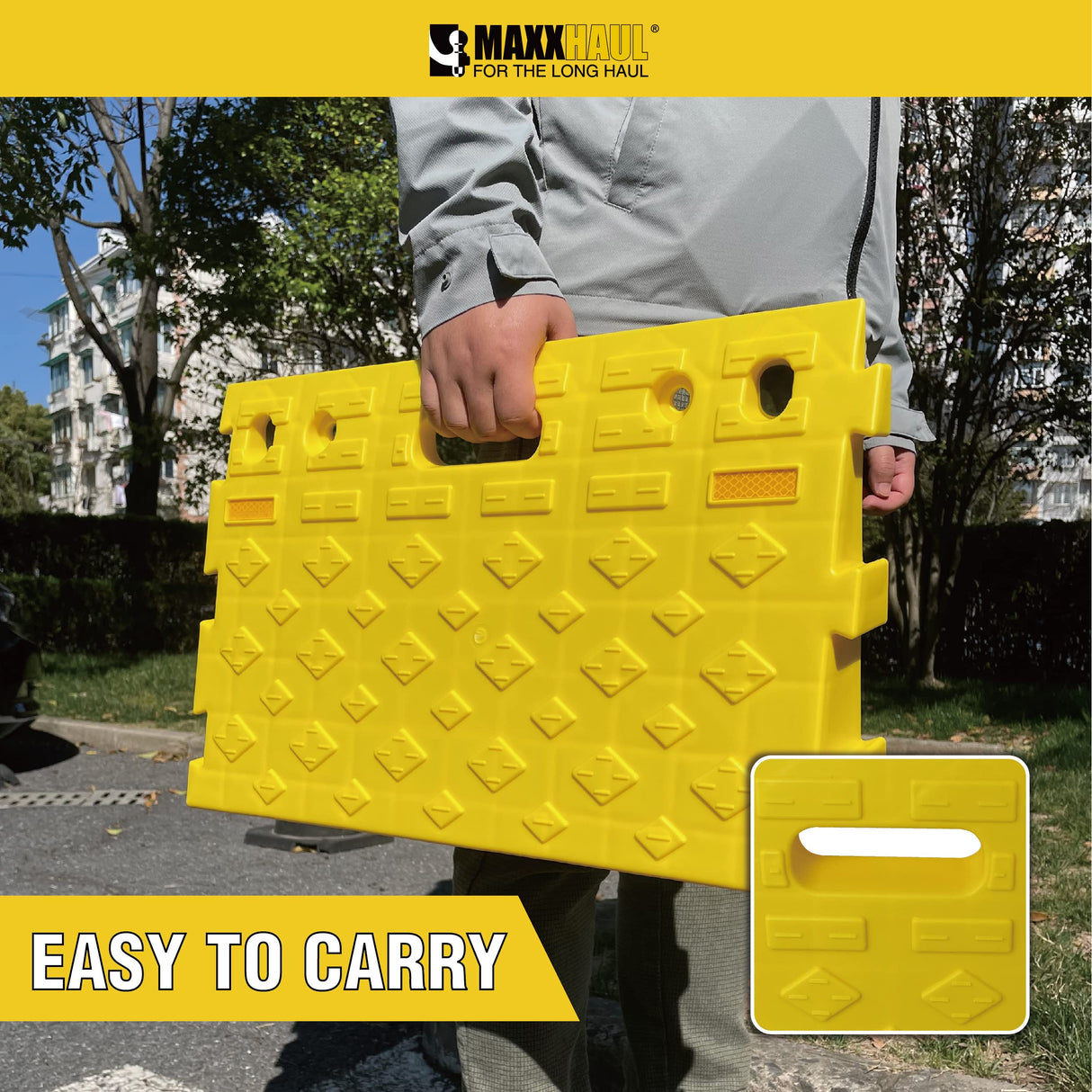 MAXXHAUL 50707 Portable Interlocking Plastic Curb Threshold Ramps Set (Yellow) for Loading Dock, Driveway, Sidewalk for Scooter, Wheelchair, Car, Truck, Motorcycle, Dolly
