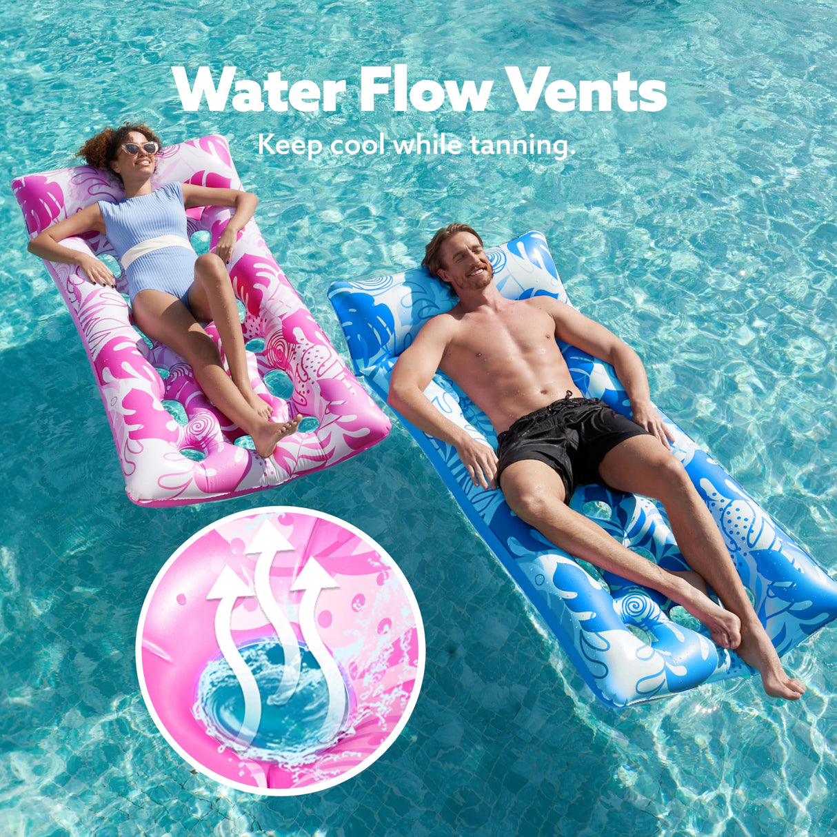 SLOOSH 2-Pack Inflatable Pool Floats Mat - XL Floaties Adults Size with Headrest, Sun Tanning Raft Lake Beach Swimming Party Pool Toys Floating Lounge Above Water Keep Cool (Blue/Pink)